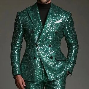 Emerald Green Sequin Double-Breasted Blazer